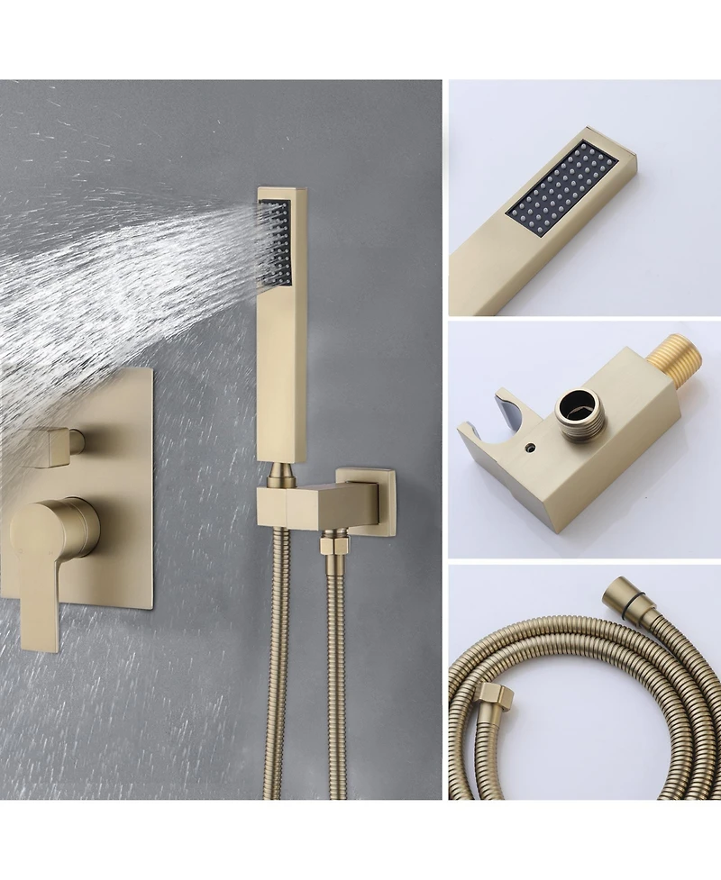 Busdays Brushed Luxury Shower System, Rain Shower Head and Handheld Combo, Wall Mounted with Valve