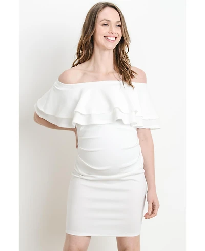 Hello Miz Maternity Off-the-Shoulder Bodycon Ruched Mini Dress