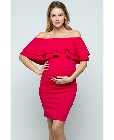 Hello Miz Maternity Off-the-Shoulder Bodycon Ruched Mini Dress