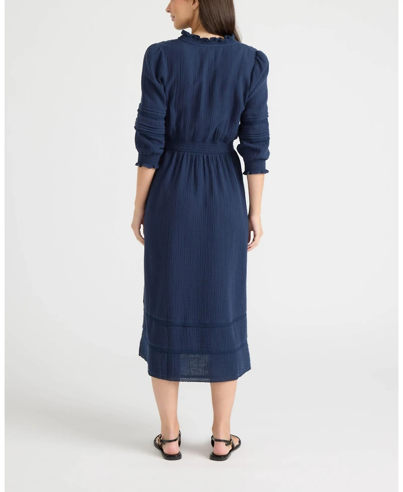 Ellen Tracy Women's Button Front Double Gauze Dress