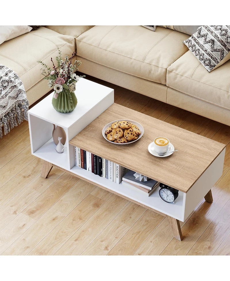 Slickblue Modern Coffee Table with Stepped Top Storage White