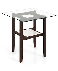 Slickblue Square Glass Coffee Table 2 Tier with Shelf Brown