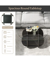 Slickblue Round Coffee Table Tempered Glass Wood Base