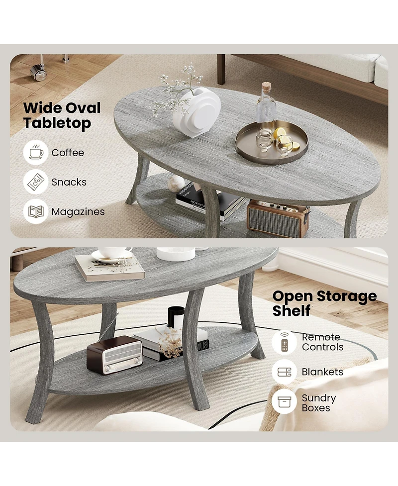 Slickblue Oval Coffee Table 2 Tier Storage Shelf