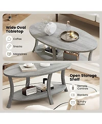Slickblue Oval Coffee Table 2 Tier Storage Shelf