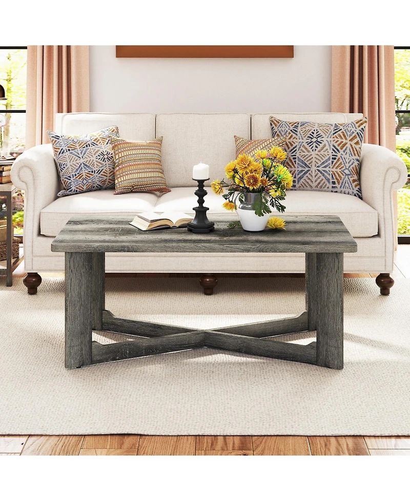 Slickblue Coffee Table with Rubber Wood X Shaped Base