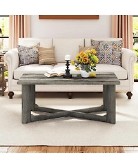 Slickblue Coffee Table with Rubber Wood X Shaped Base