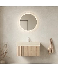 Sillysis 30" Wall Mounted Bathroom Vanity with Roma Travertine Sintered Stone Top, Ceramic Sink, Soft Close Drawer and Door