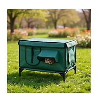Zeus and Ruta Waterproof Heated Cat House Outdoor Insulated Kitty Shelter with Heating Pad Anti Chew Cord 2 Doors 3 Windows