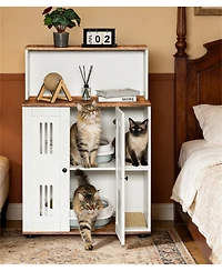 Zeus and Ruta Litter Box Enclosure for 2 Cats Hidden Cat Furniture Double Cabinet Side Table Wash Bathroom Storage