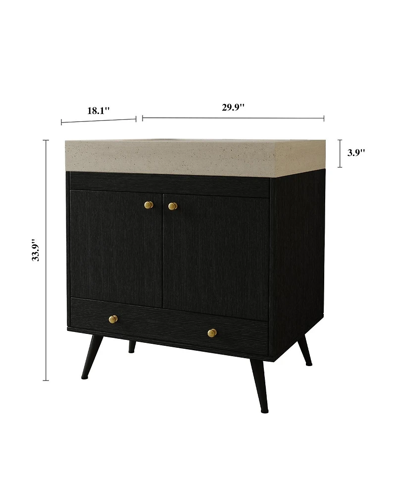 Sillysis 30" Freestanding Bathroom Vanity with Walnut Faux Marble Top, Ceramic Sink, Soft Close Storage for Small Bathrooms