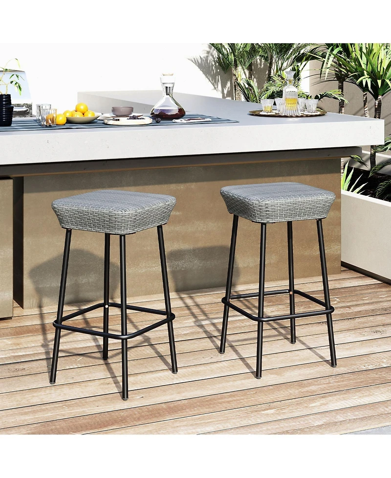 Gymax 29.5'' Metal Bar Height Stools Set of w/ Rattan Seat and Footrest for Backyard