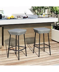Gymax 29.5'' Metal Bar Height Stools Set of w/ Rattan Seat and Footrest for Backyard