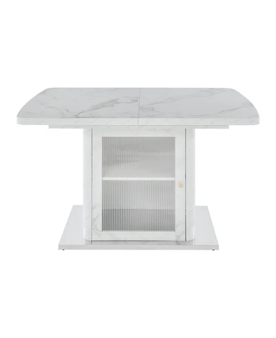 Clihome 47.24"-63"Modern Rectangle Dining Table, Stretchable, with Printed Marble Table Top+Storage Cabinet Table Leg with Metal Base