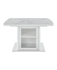 Clihome 47.24"-63"Modern Rectangle Dining Table, Stretchable, with Printed Marble Table Top+Storage Cabinet Table Leg with Metal Base