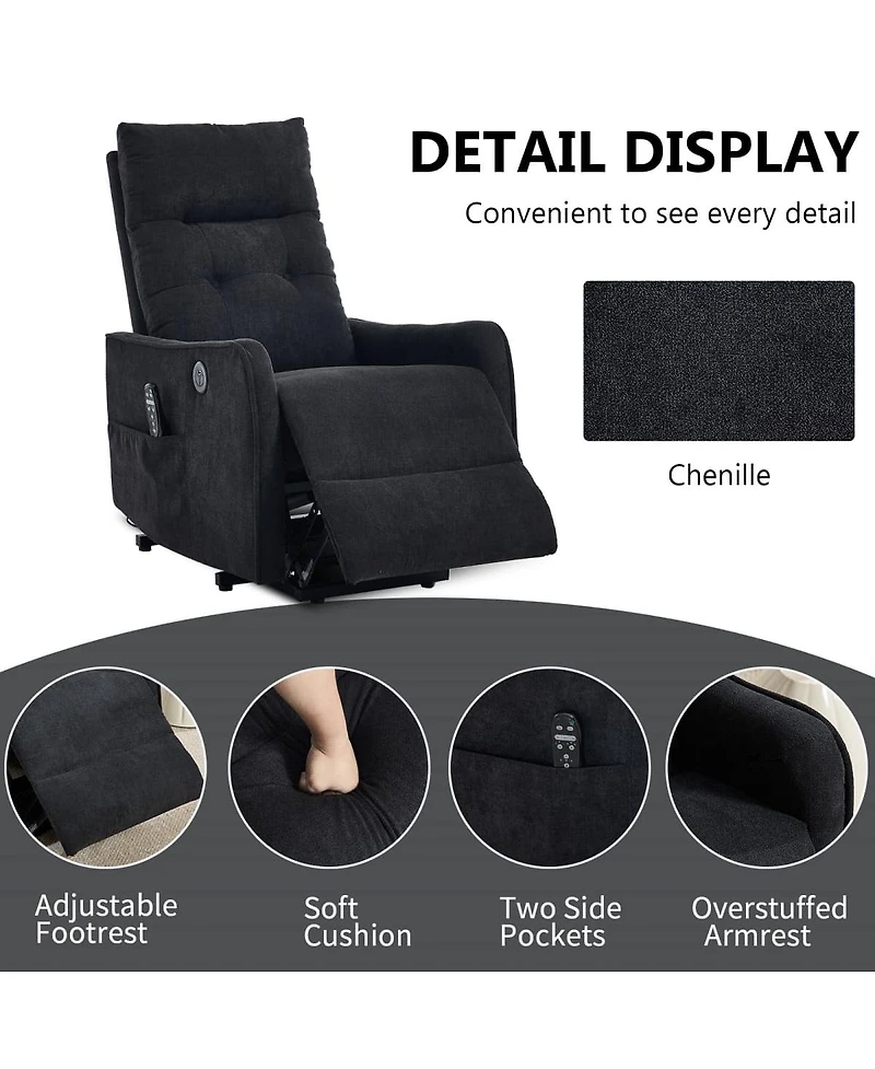 Maison Boucle Chenille Power Lift Recliner Chair for Elderly with Massage, Heat & Usb, Single Motor Electric Seniors