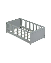 Clihome Twin Floor Bed with Built-in Book Rack and Door