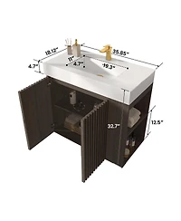 Sillysis Modern Bathroom Vanity with Quartz Sink, Soft-Close Doors, Open Shelf Storage, Winston Walnut Mid-Century Fluted Cabinet