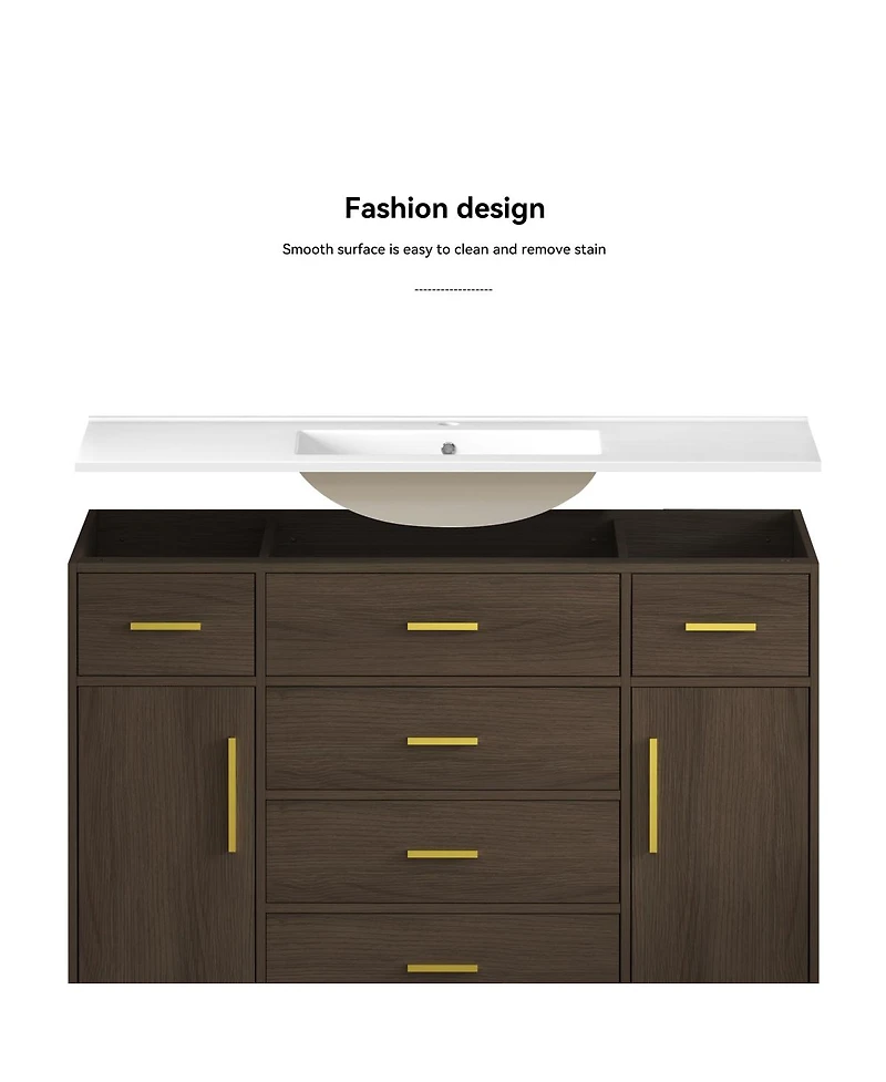 Sillysis Bathroom Vanity with Resin Top, 6 Drawers and 2 Soft Close Doors, Transitional Storage for Modern Bathroom