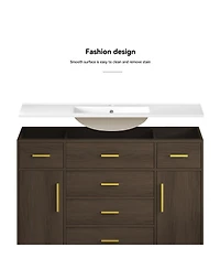 Sillysis Bathroom Vanity with Resin Top, 6 Drawers and 2 Soft Close Doors, Transitional Storage for Modern Bathroom