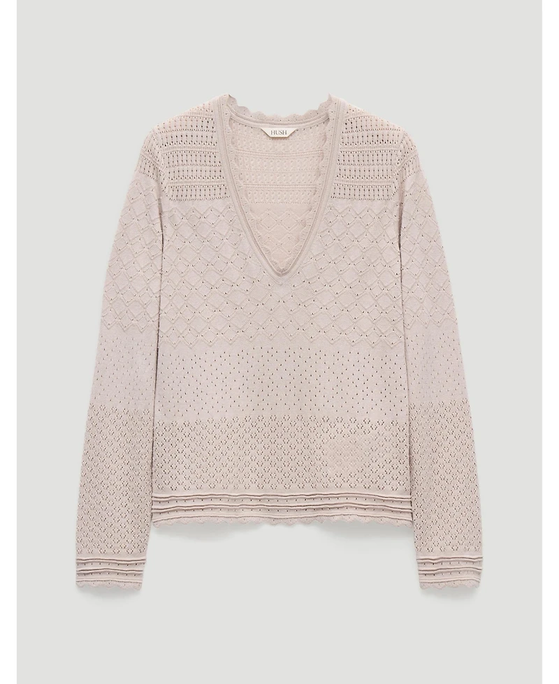 Hush Women's Pointelle Cotton V-Neck Sweater