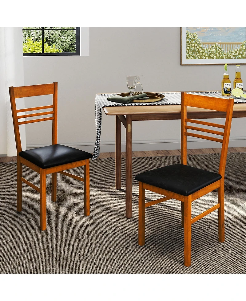 Gymax Wood Dining Chairs Set of 2 w/Rubber Frame Padded Seat and Slatted Backrest