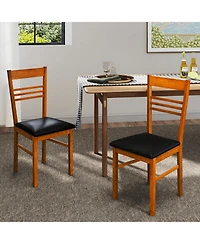 Gymax Wood Dining Chairs Set of 2 w/Rubber Frame Padded Seat and Slatted Backrest