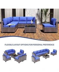 gaomon 7-Piece Rattan Wicker Outdoor Sofa Set with Cushions & Coffee Table, All-Weather Furniture for Garden, Porch & Poolside