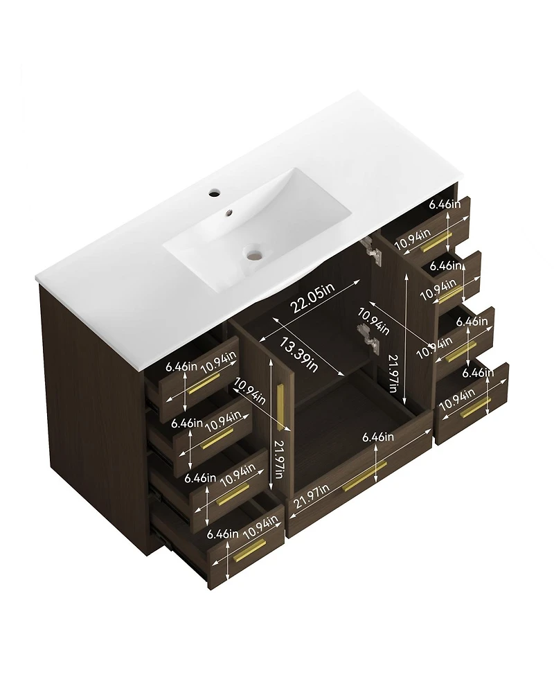 Sillysis Bathroom Vanity with Resin Sink, Soft Close Doors, 9 Storage Drawers and Mdf Cabinet, Transitional Modern Design