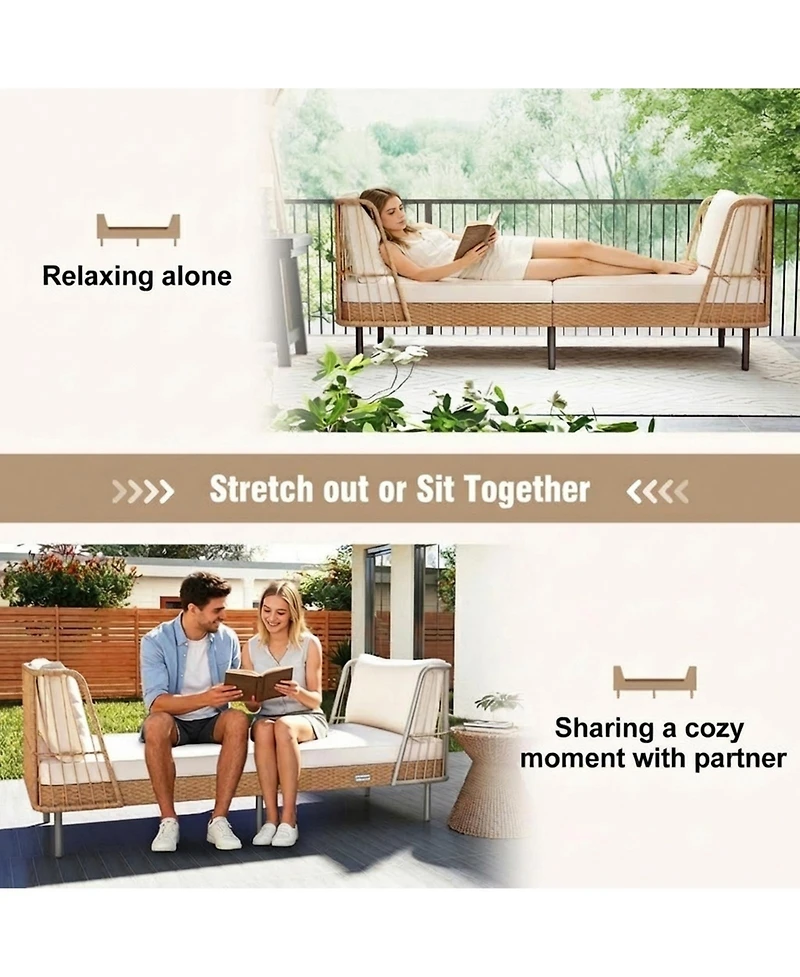 Gouun Boho Patio Wicker Daybed Loveseat with Cushions