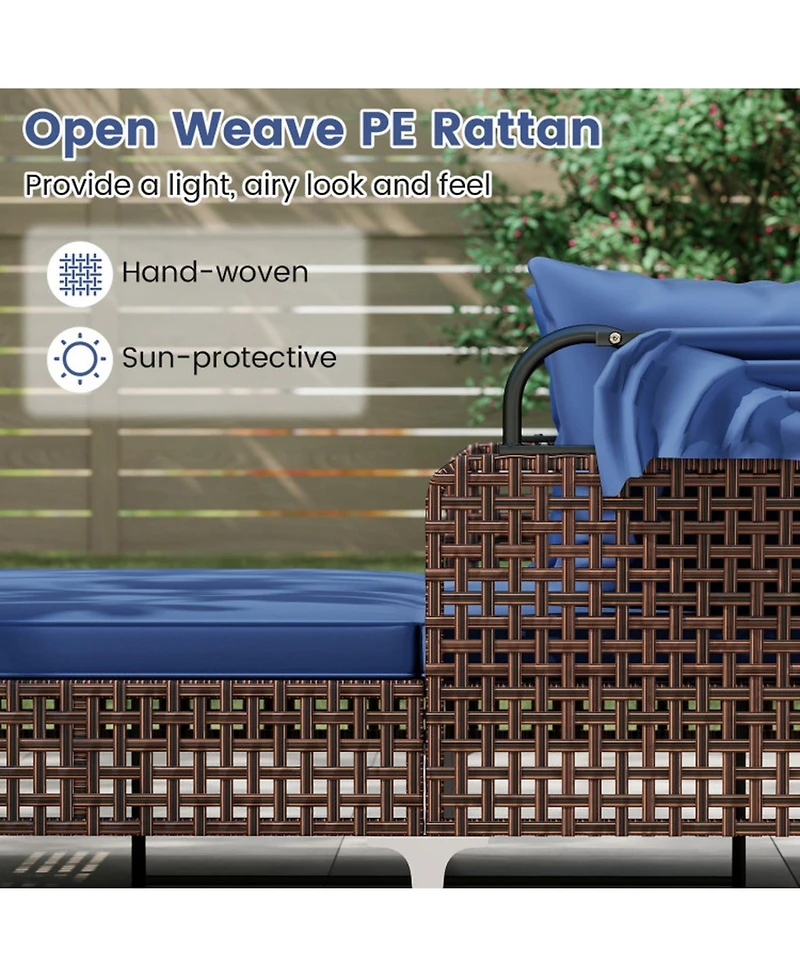 Gouun Outdoor Wicker Daybed with Retractable Canopy