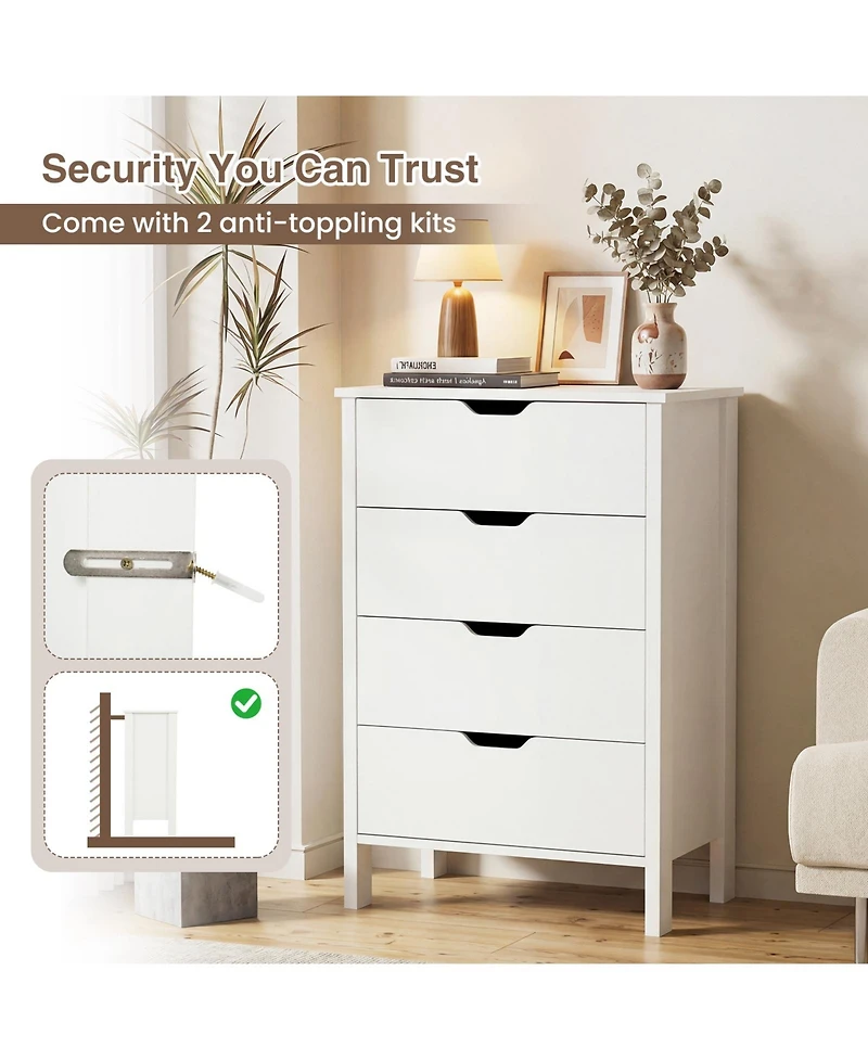 Gymax 4-Drawer Dresser Nightstand w/Handles Anti-Tipping KitsandDeep Drawers for Bedroom