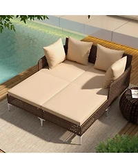Gouun Outdoor Rattan Double Daybed with Cushions