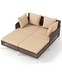 Gouun Outdoor Rattan Double Daybed with Cushions