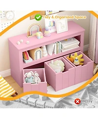 Sugift Kids Toy Storage Cabinet with Drawers Wheels and Cube Shelf
