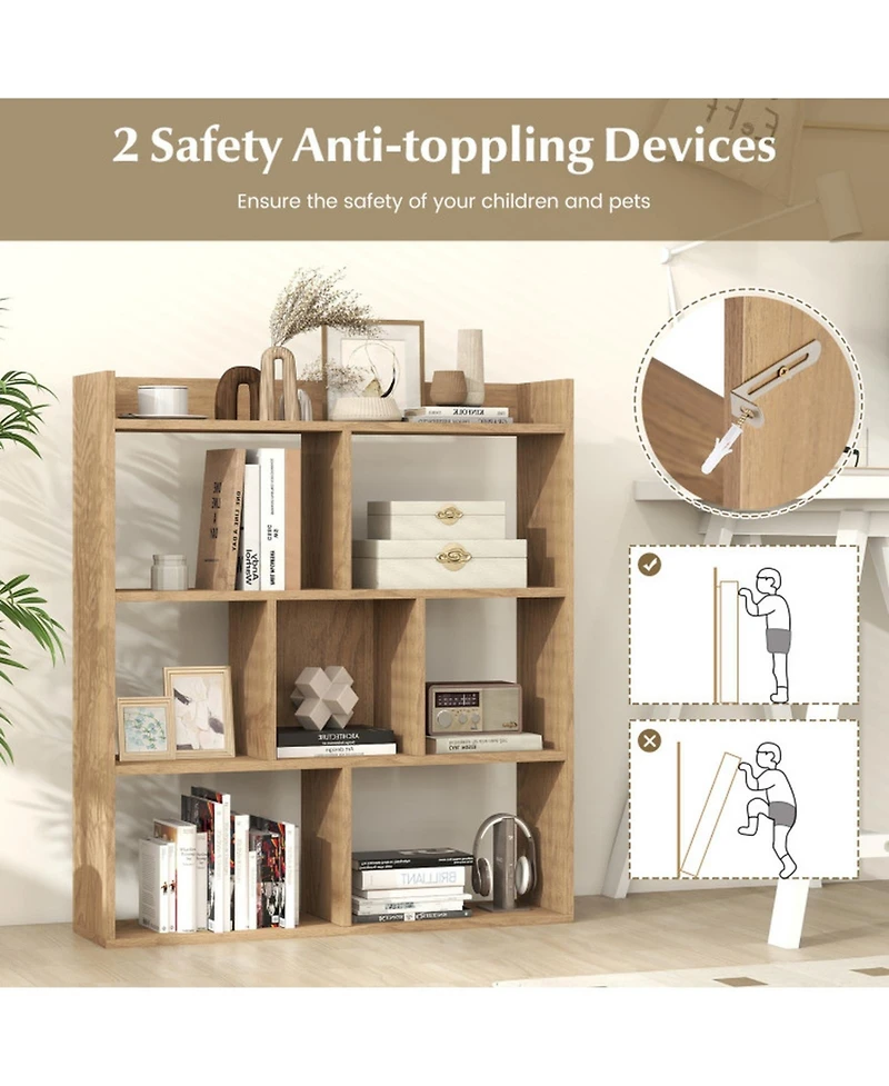 Gouun 7-Cube Open-Back Bookshelf with Anti-Toppling Devices