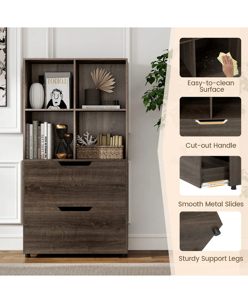 Gouun 4-Cube Bookcase with 2 Drawers and 51-Inch Tall Frame