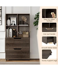 Gouun 4-Cube Bookcase with 2 Drawers and 51-Inch Tall Frame