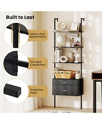 Gouun 6-Tier Ladder Bookcase with 2 Drawers and Metal Frame