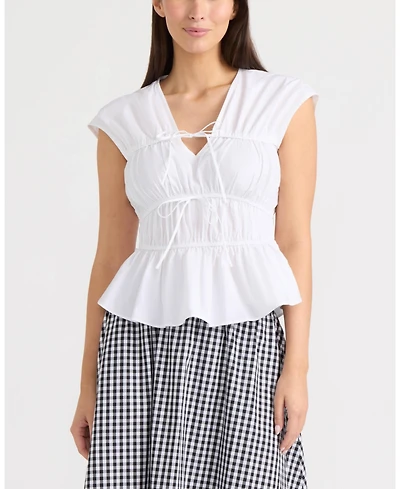 Ellen Tracy Women's Shirred Sleeveless Top with Front Ties