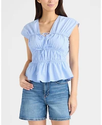 Ellen Tracy Women's Shirred Sleeveless Top with Front Ties