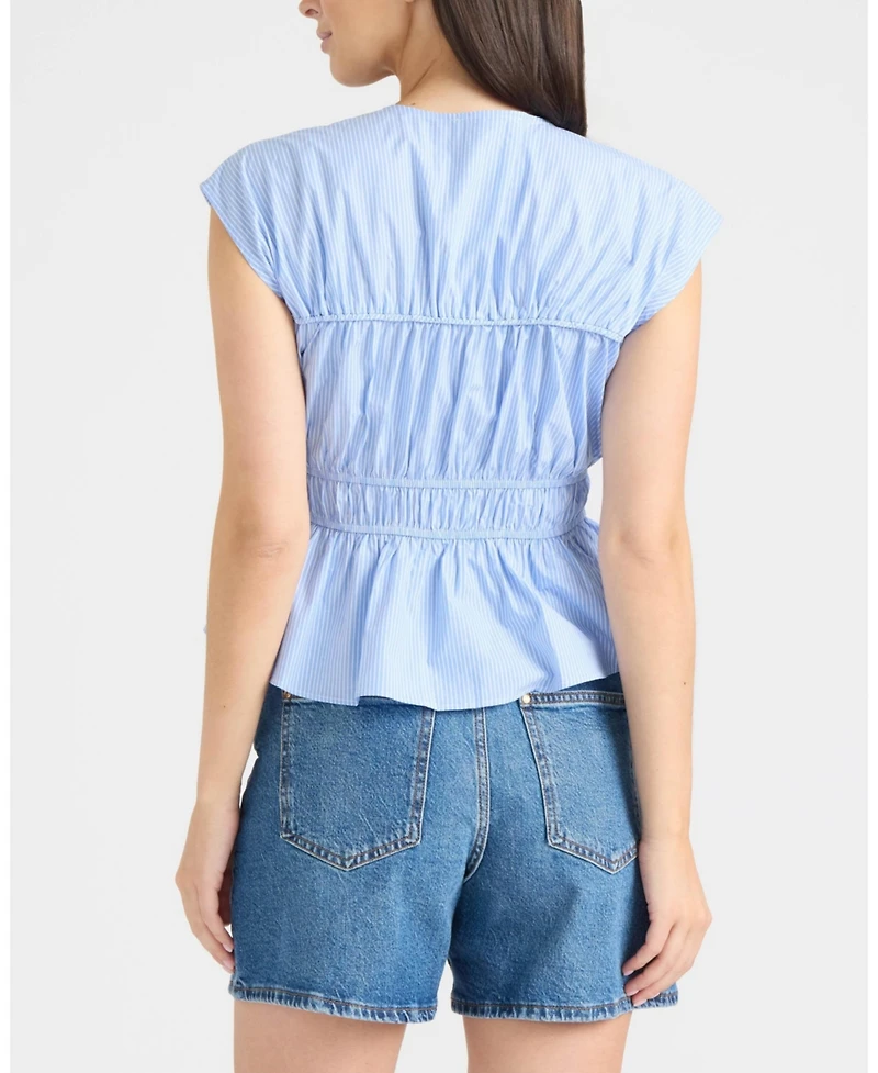 Ellen Tracy Women's Shirred Sleeveless Top with Front Ties