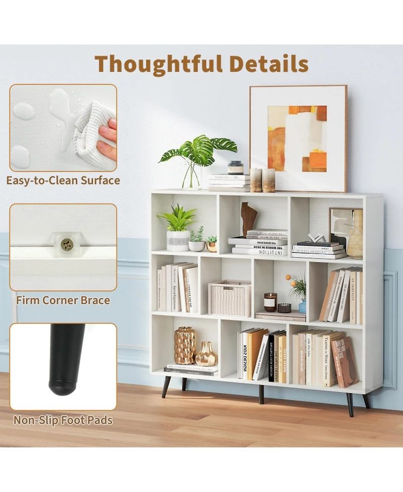 Gouun 10-Cube Bookcase with 5 Tapered Metal Legs and Anti-Tipping Kits