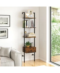 Gouun 5-Tier Ladder Bookcase with Drawer and Metal Frame