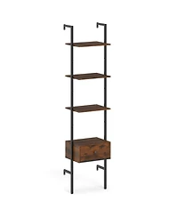 Gouun 5-Tier Ladder Bookcase with Drawer and Metal Frame