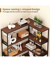 Gouun 5-Tier L-Shaped Corner Bookshelf with Metal Frame