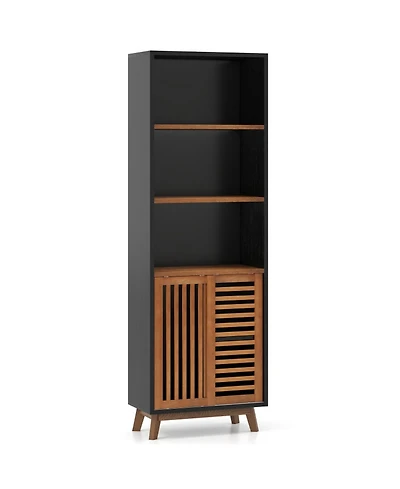 Gouun 70-Inch 5-Tier Bookshelf with Sliding Door Cabinet
