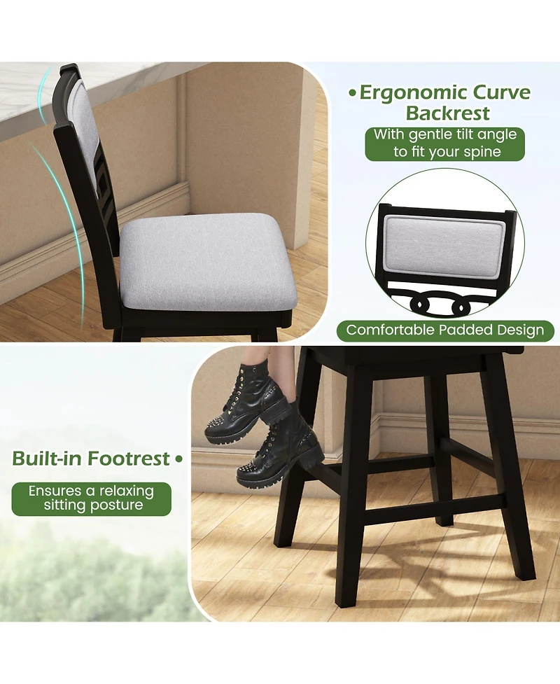 Sugift Swivel Bar Stools Set of Two with Upholstered Backrest