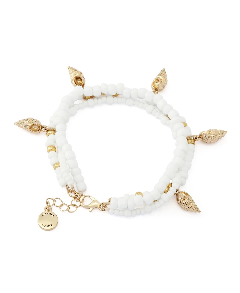 Steve Madden White Vintage Luxe Shell Beaded Layered Bracelet