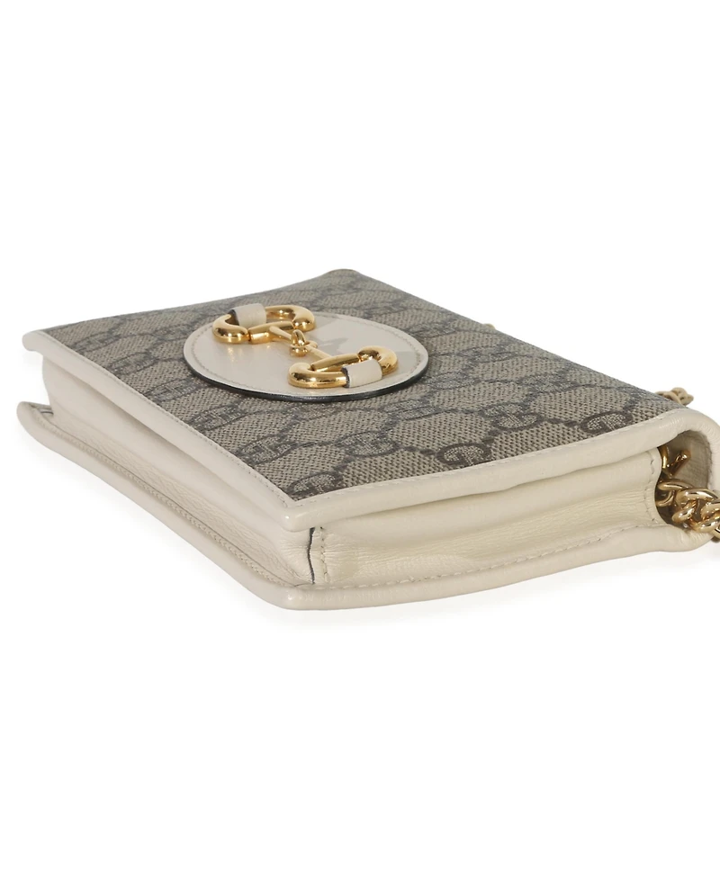Pre-Owned Gucci White Gg Supreme Monogram Azalea Calfskin Horsebit 1955 Wallet On Chain